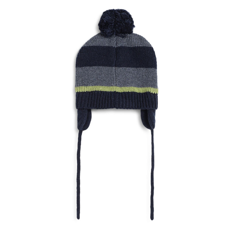 Boys Dark Blue Knitted Hat with Scarf image number 2